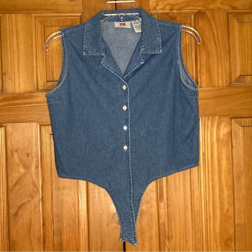 NWOT Faded Glory Vintage 80s 90s Sleeveless Denim Tie Waist Crop Top Blue Large
